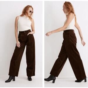 MADEWELL Corduroy Pleated Wide-Leg Pants Forage Brown Sz 10 $118 {3N14}